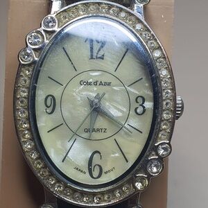 🦋10/$20🦋 Cote D Azure Silver/MOP Rhinestone Stainless Steel Women's Watch
